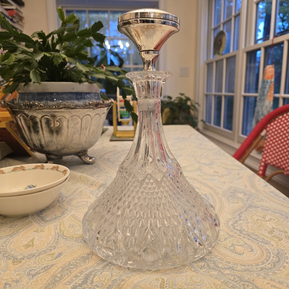 Elegant Crystal Decanter with Silver Accents